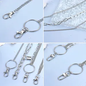 Detail of silver rock punk metal trousers chain with lobster clasps and round ring connectors