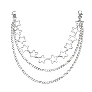 Three-layer silver star waist chain with metal lobster clasps for hip hop street style