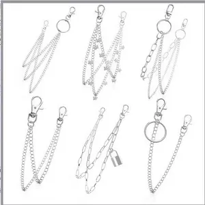Punk Rock Metal Multi-layer Pants Chain Silver Butterfly Padlock Round Ring Gothic Hip Hop Waist Chain Men Women Jewelry