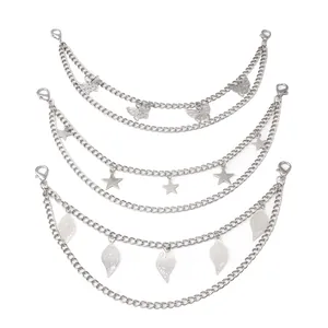 Silver multi-layer metal chain straps with butterfly, star, and leaf charms for bags