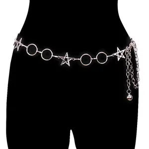 Minimalist silver star and ring linked waist chain belt with adjustable lobster clasp