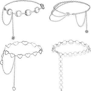 Mode Femmes Alliage Chaîne de Taille à Plusieurs Rangs Or Argent Soleil Lune Étoile Cœur Pièce Pendentif Bijoux de Corps Chaîne de Ventre pour Robe