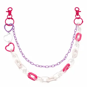 Detail showing acrylic layered hip hop waist chain dimensions with colorful heart charm