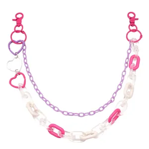 Double-layered acrylic waist chain with purple links and heart charms on white background