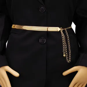 Elegant gold snake bone chain waist belt accessory for dresses and fashion blazers