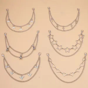 Double-layered silver metal chains for bags featuring whale tail and heart charms