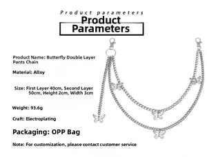Detail view of double-layer butterfly pant chain with 40cm and 50cm length specifications
