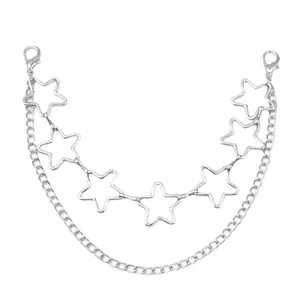 Double-layered silver star metal chain accessory with lobster clasps for bags and pants