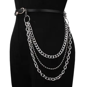 Punk Multi-layer Metal Pants Chain Hip Hop Silver Alloy Jeans Waist Chain Rings Lobster Clasp Gothic Streetwear Accessory