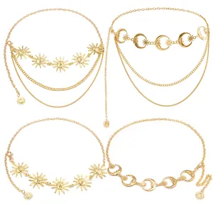 Bohemian Alloy Sun Moon Star Celestial Waist Chain Belt For Women Vintage Gold Silver Metal Body Chain Jewelry Accessories