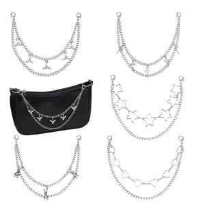 Double Layer Silver Alloy Bag Chain Strap Strap Accessory For Women Handbag Decoration With Star Heart Rabbit Cross Bird Pendant Street Fashion Punk Style