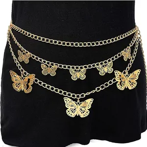 Vintage Bohemian Alloy Hollow Butterfly Multi-Layer Waist Chain For Women Fashion Gold Silver Belt Chain Body Jewelry Accessories