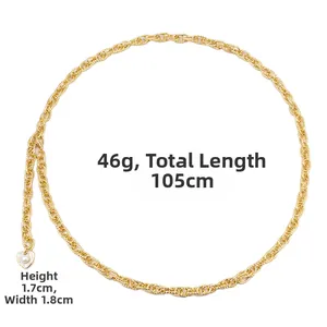 Detail view of heart shell pendant belt chain with dimensions 1.7cm high and 105cm total length