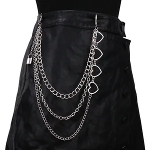 Punk Multi Layer Metal Pants Chain With Hollow Heart And Lock Pendant Silver Alloy Waist Chain For Women Men Y2K Jewelry