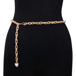 Women Metal Link Waist Chain With Heart Artificial Pearl Pendant Cross Rhinestone Body Chain Beach Jewelry Decorative Waist Belt