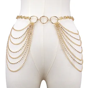 Multi-Layer Metal Chain Waist Chain For Women Rhinestone Inlaid Tassel Body Chain Sexy Bikini Decoration Belt Jewelry