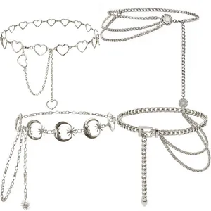 Lot de chaînes de taille argentées avec lune étoile cœur gland styles punk boho