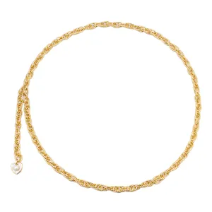 Golden chain waist belt with shell heart pendant and acrylic pearl inlay detail