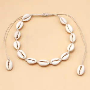Handmade shell choker necklace with adjustable cord for bohemian beach style