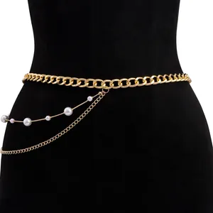Mode Mehrlagige Metall Taillenkette Für Damen Imitationsperle Dekorative Körperkette Gürtel Gold Silber Verstellbar Kleiderschmuck