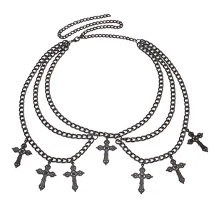 Mehrlagige Metall-Taillenkette mit verzierten hohlen Kreuzanhängern und Schicht-Effekt
