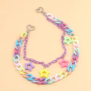 Double-layered macaron acrylic chain with hollow star pendants and heart-shaped metal clasps