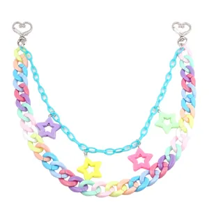 Colorful macaron acrylic star pendant waist chain with silver heart clips for women