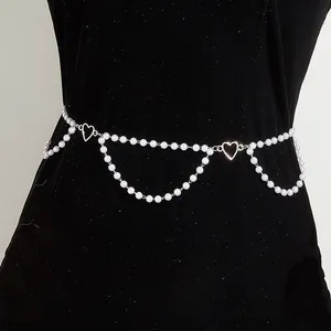 Mode Faux Perle Herz Mehrlagige Taillenkette Für Damen Elegant Sexy Körperkette Metall Legierung Dekorative Gürtel Für Kleider