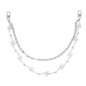 Punk style silver double-layered pants chain with lightning pendants and lobster clasps