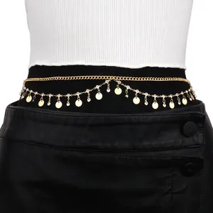 Elegante catena in vita dorata a doppio strato con strass lucidi e paillettes in metallo
