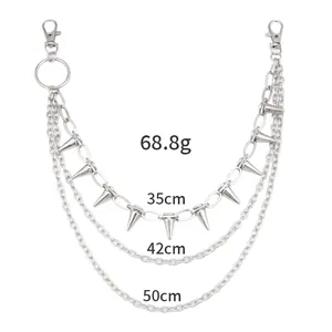 Dreilagige silberne Metall-Taillenkette mit Punk-Spikes und Karabinerverschlüssen