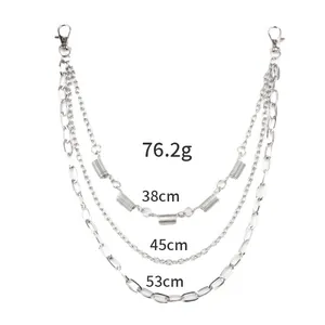 Three-layer silver metal pants chain with spring charms and lobster clasps 38-53cm