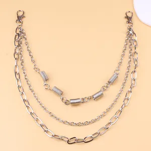 Retro punk silver layered chunky waist chain with spring cylinder detail and lobster clasps