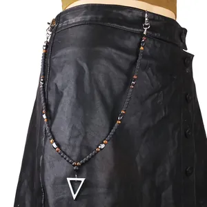 Cadena de pantalón para hombre con cuentas ojo de tigre, ónice mate y colgante triangular
