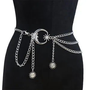 Vintage Mehrschichtige Metall Taille Kette Mond Stern Anhänger Körper Kette Mode Damen Gürtel Schmuck Zubehör