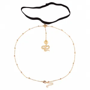 Dehnbare goldene mehrlagige Beinkette mit Schlangenanhänger, 60cm+5cm, Gewicht 14,2g