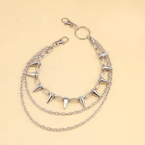 Punk-Stil mehrlagige silberne Hose Kette mit Metallstacheln und Karabinerverschlüssen