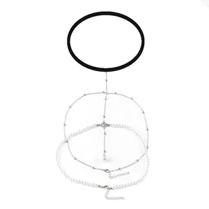 Mehrlagige Perlen-Beinkette Körperkette mit elastischem Band und Stern-Anhänger