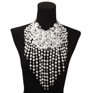 Collier Plastron en Alliage Avec Imitation Künstliche Perles et Glands Pour Femmes Bijoux Vintage à Strass et Franges Multicouches Pour Soirée