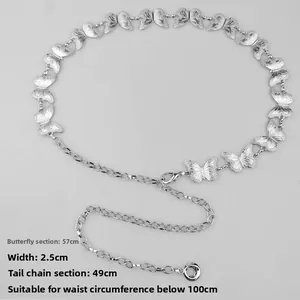 Detail view of silver butterfly waist chain with dimensions and lobster clasp closure