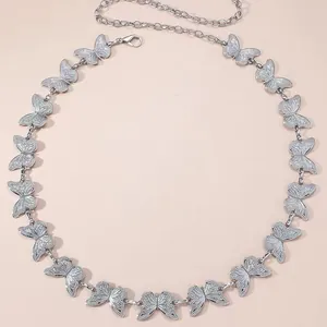 Vintage Butterfly Metal Waist Chain For Women Adjustable Silver Tone Alloy Body Jewelry Belt For Party Birthday Gift