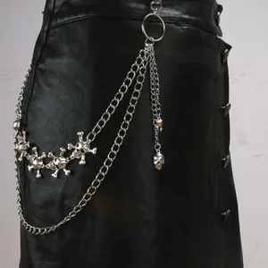 Punk Multilayer Metal Skull Pants Chain For Men Women Silver Goth Hip Hop Waist Chain Jewelry Belt Clip Keyring