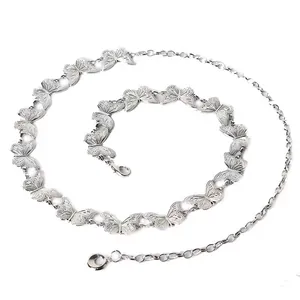 Vintage silver butterfly metal waist chain with adjustable lobster clasp on white background