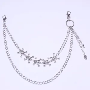 Punk silver multi-layer skull pants chain with heavy metal links and lobster clasps