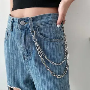 Hip Hop Double Layer Metal Pant Chain For Men Women Street Punk Style Silver Waist Belt Chain Jewelry Accessories