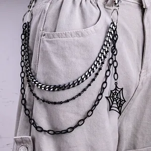 Punk Multi-Layer Metal Pants Chain Hip Hop Gothic Waist Chain Cross Spider Web Jewelry Accessory For Men Women