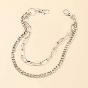 Catena da vita a doppio strato in metallo argento stile punk con moschettoni rotanti
