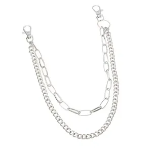 Cintura punk vintage in metallo a doppio strato argento con chiusure a moschettone e anelli