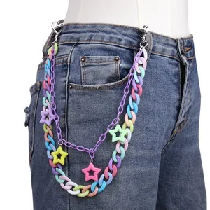 Double-layered acrylic waist chain with colorful star charms and macaron links