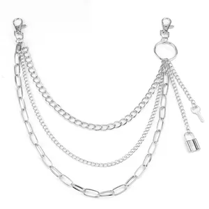 Punk stijl meerlaagse zilveren metalen tailleketting met sleutel en slot hangers